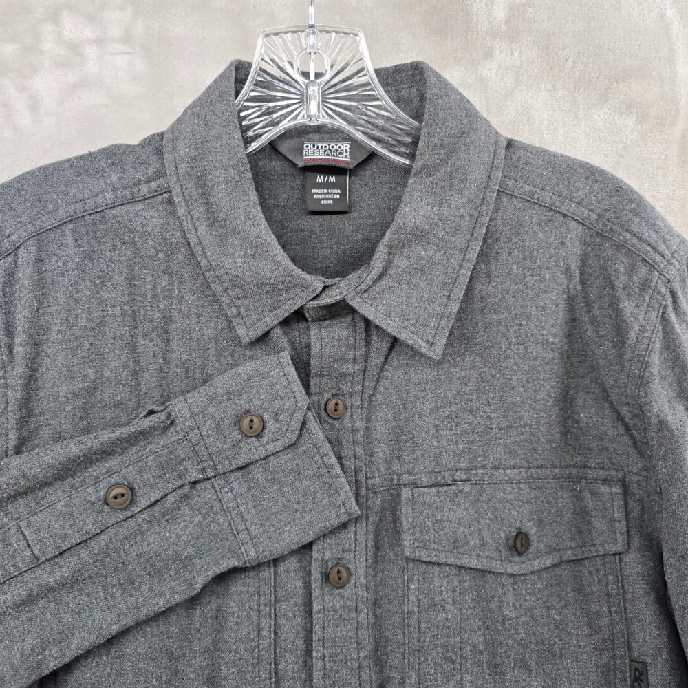 Outdoor Research Flannel Shirt Mens Medium Gray Long Sleeve Button Up
